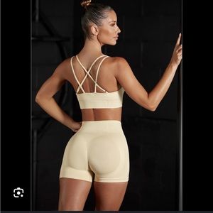 BO+TEE Invigorate Seamless High Waist Mini Shorts, Beige, Size XS, Sold Out